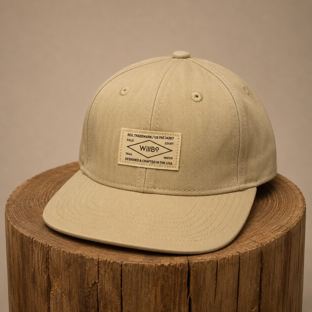 WillBo‎ Baseball Cap Mens Adjustable Tan Cotton Twill Flat Brim Snapback Hat